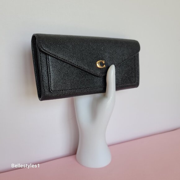 COACH Wyn Envelope Crossgrain Leather Wallet- Black color - Picture 3 of 14